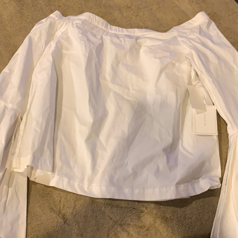 1. State ultra white off the shoulder ruffle sleeve shirt M NWT